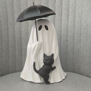 TJMaxx Homegoods Marshalls Ghost Figurine with Black Cat and Umbrella, NWT
